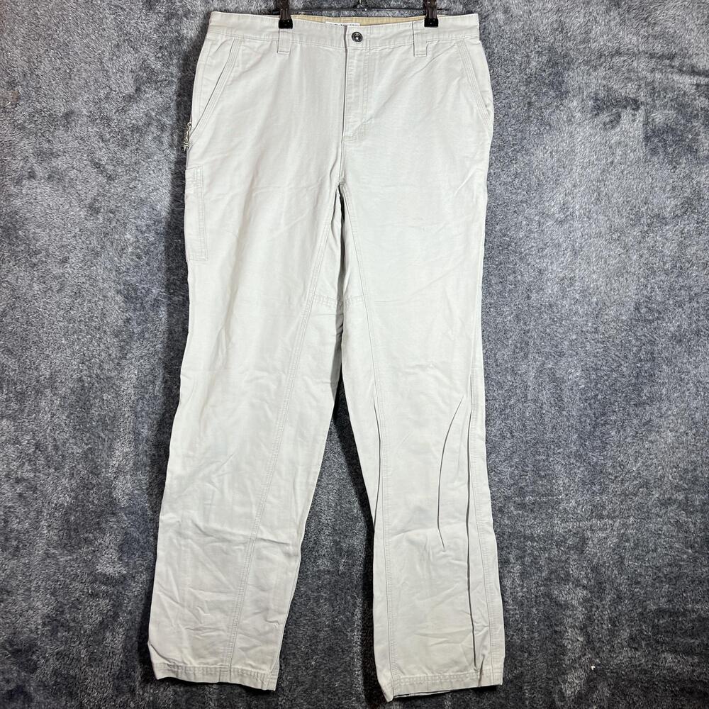Columbia Pants Mens 34 Beige Cargo Twill Pockets Cuffed Zip Inseam 31 Travel